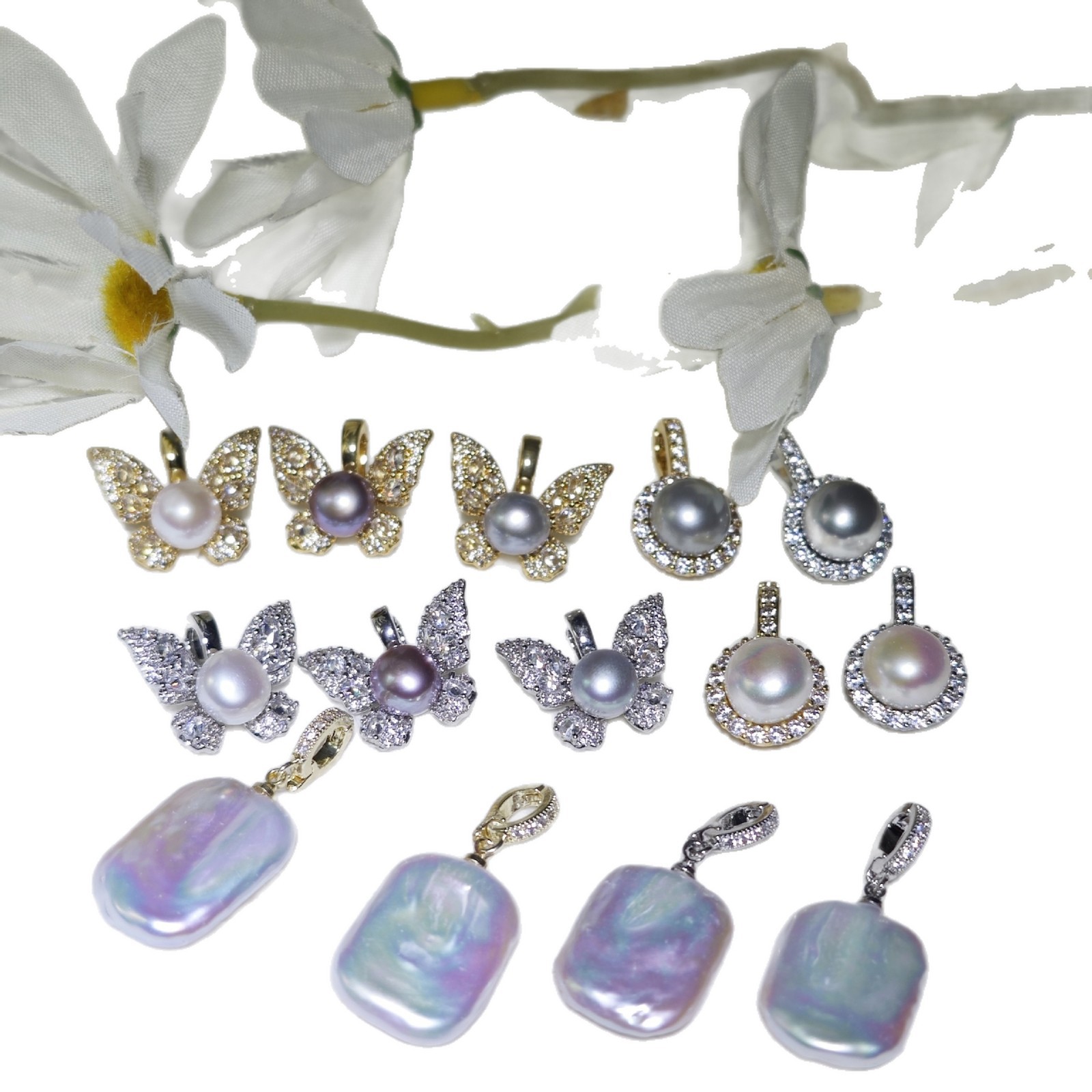 Cross-border Natural Freshwater Pearl Pendant Fashion Commuter Light Luxury Elegant Butterfly Pendant Jewelry Removable Universal Buckle