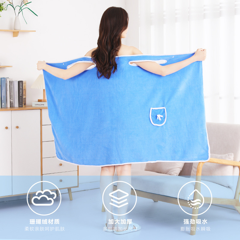 E-Commerce Cross-Border Coral Velvet Bath Skirt Wearable Bath Towel Suspender Bathrobe Home Bath Soft Absorbent One Piece Drop Shipping