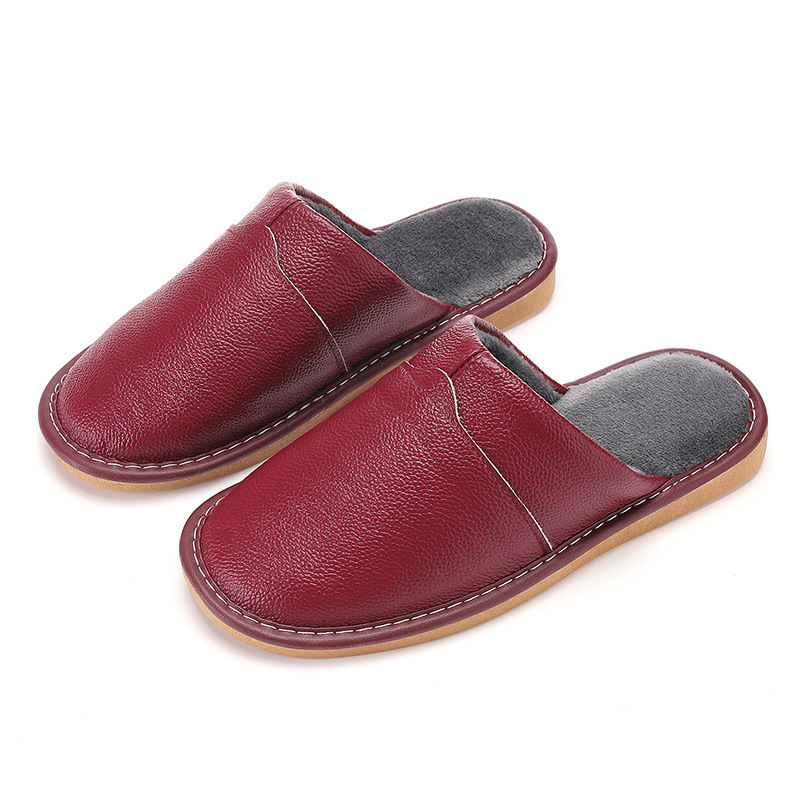 Haining Winter Genuine Leather Cotton Slippers for Women at Home, Couples Indoor Waterproof Anti-Slip Soft Bottom Home Cotton Slippers for Men Wholesale