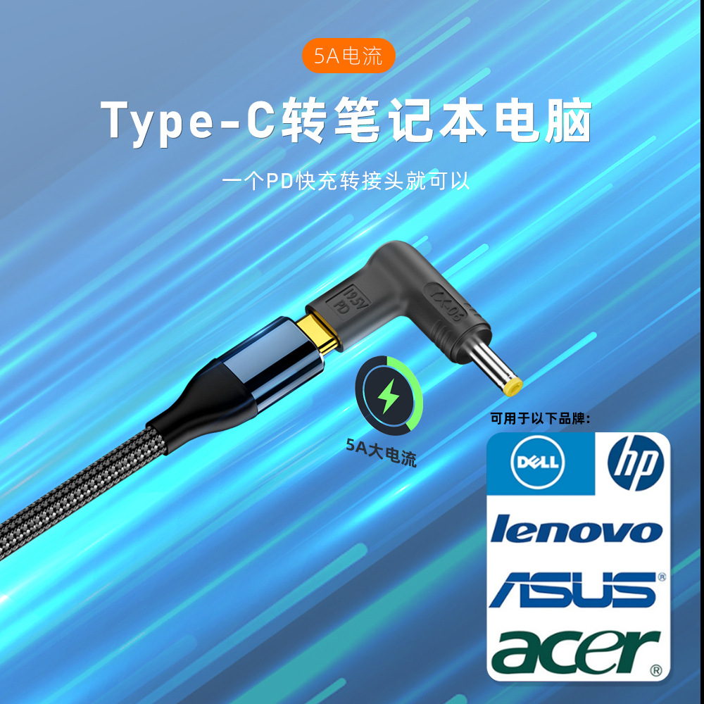 TYPE-C female to DC Notebook interface adapter PD100W lure TYPE-C port to notebook charging cable
