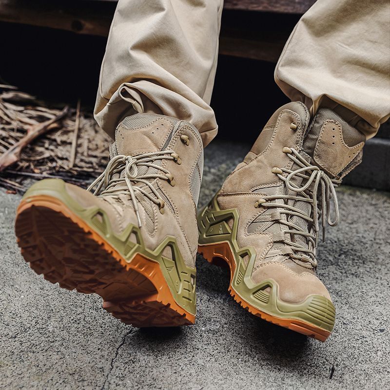 Full Set of Outdoor Hiking Shoes, High-Top Non-Slip Combat Boots, Wear-Resistant Hiking Tactical Boots, Labor Protection Shoes, Men's Breathable Shoes