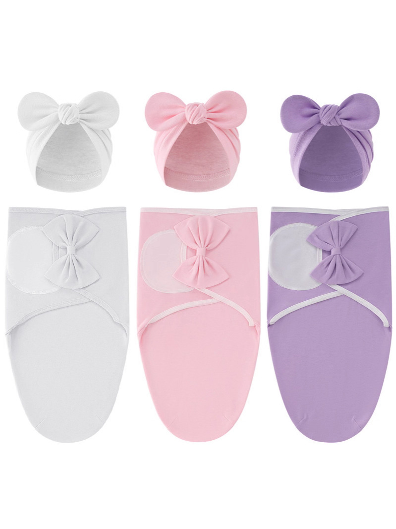 Foreign Trade European and American Newborn Swaddling Bow Baby Sleeping Bag with Indian Hat Delivery Room Wrap Baby Anti-Kick Quilt