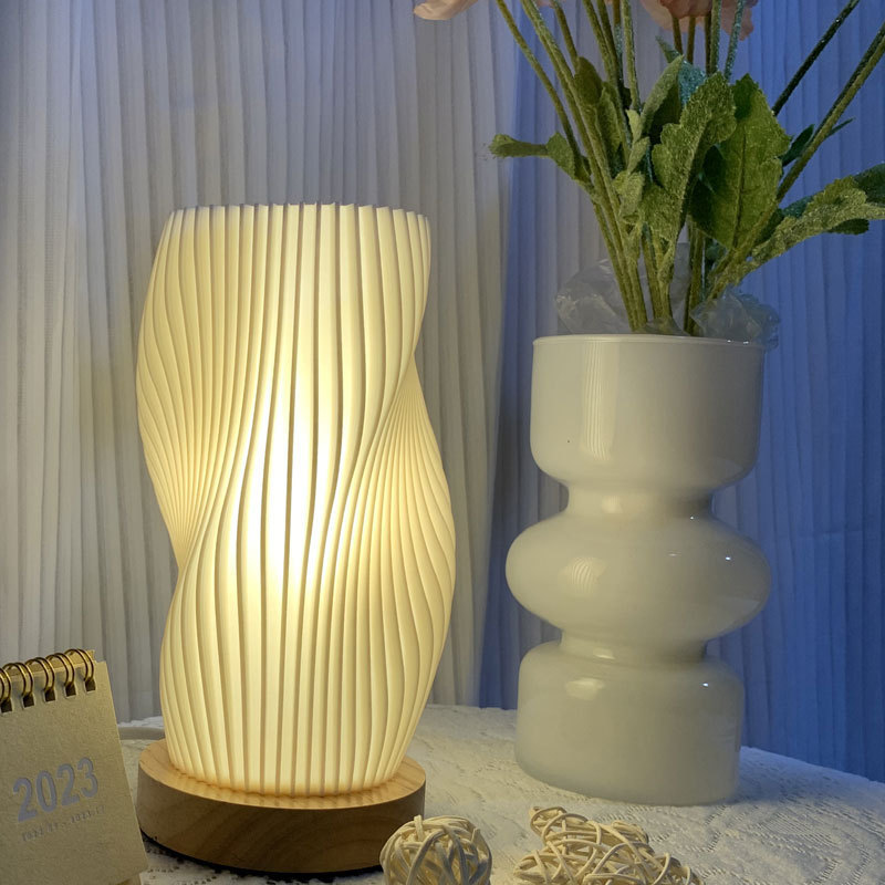 Scandinavian Solid Wood Decorative Table Lamp 3D Printing Atmosphere Lamp Charging Touch Switch Home Bedside Night Light Rechargeable