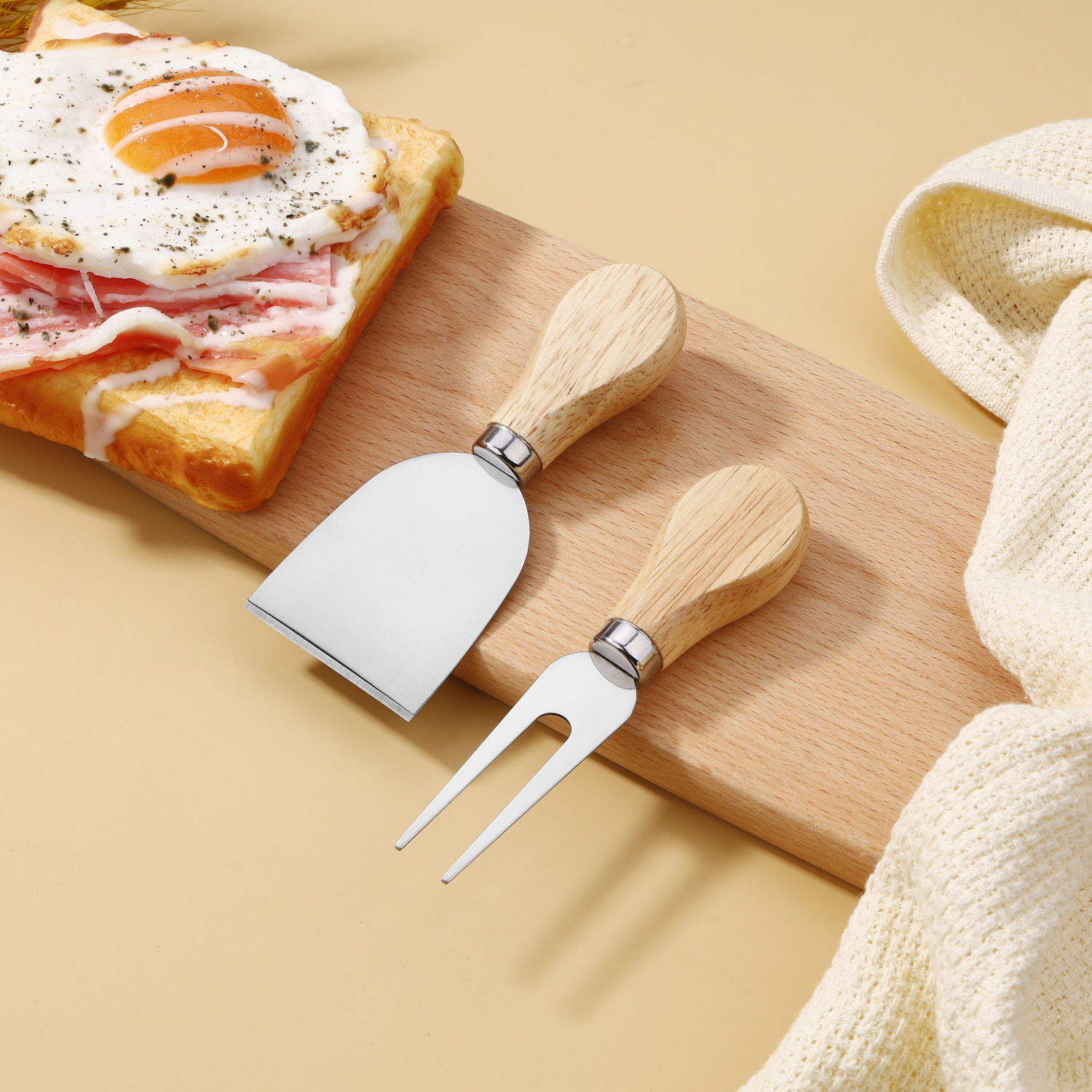 Cross-Border Stainless Steel Cheese Knife and Fork Set Kitchen Oak Cheese Butter Pizza Knife Gift Box Home Baking Tools