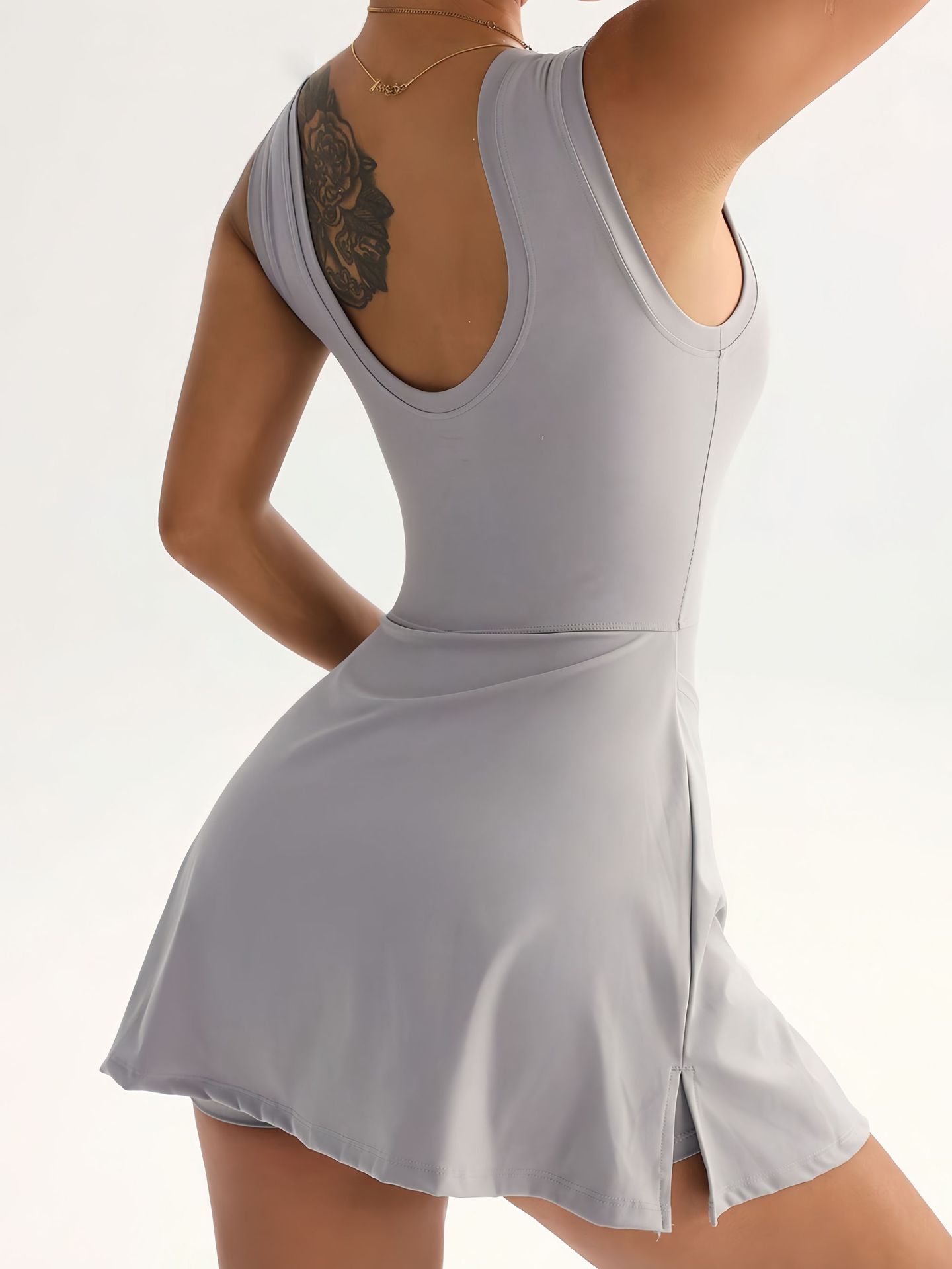 2025 European and American Fake Two-Piece Anti-Exposure Tight One-Piece Tennis Skirt Slimming Look Casual Beautiful Back Yoga Dress Pants for Women