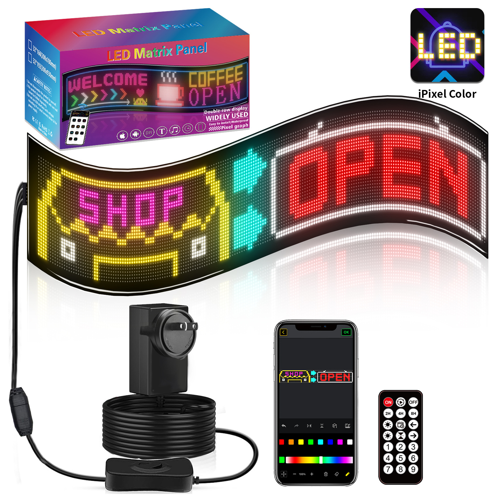 Полноцветный светодиодный гибкий экран 32*192 пикселя (20*93 см), двойной ряд, производитель мягкого экрана