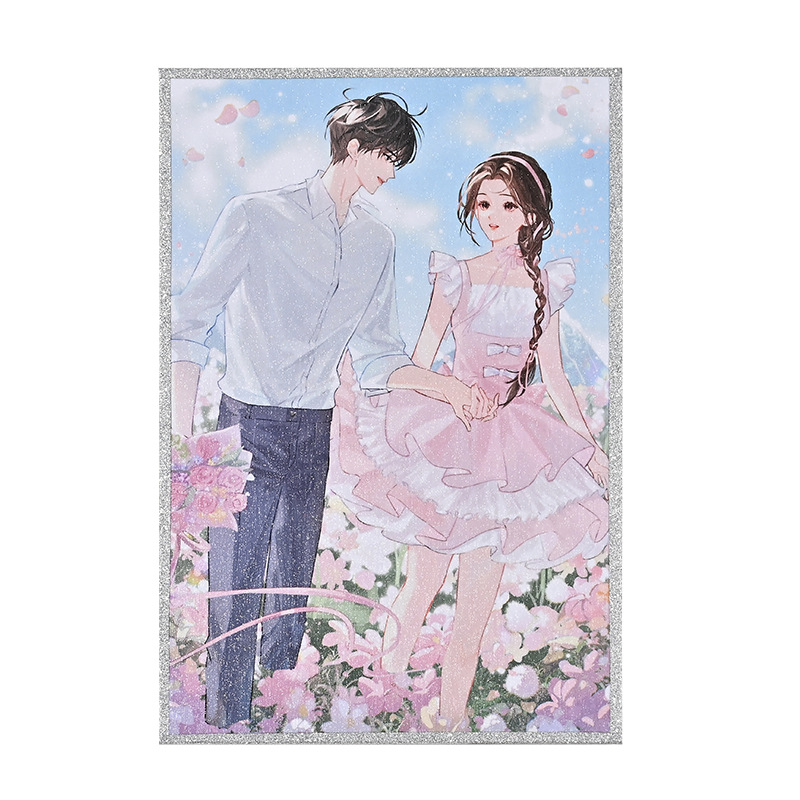 Acrylic Colored Paper Custom Cartoon Anime Merchandise Liquid Sand Gold Edge Anime Laser Sign Drawing Board Blind Box Card Opening