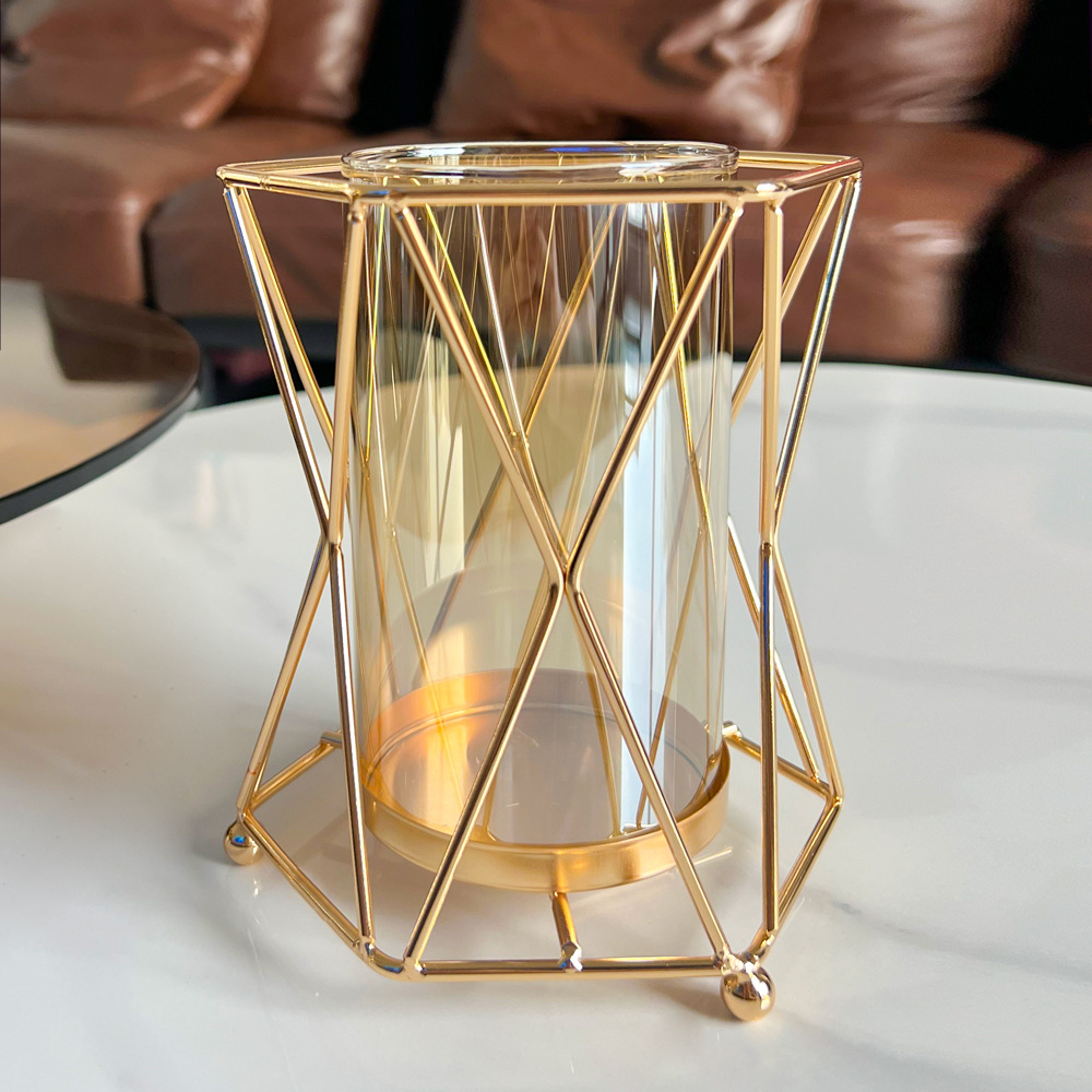 European Accessible Luxury Metal Glass Vase Floral Scandinavian Living Room Dining Table Dry Flower Arrangement Wine Cabinet Decoration Ornaments