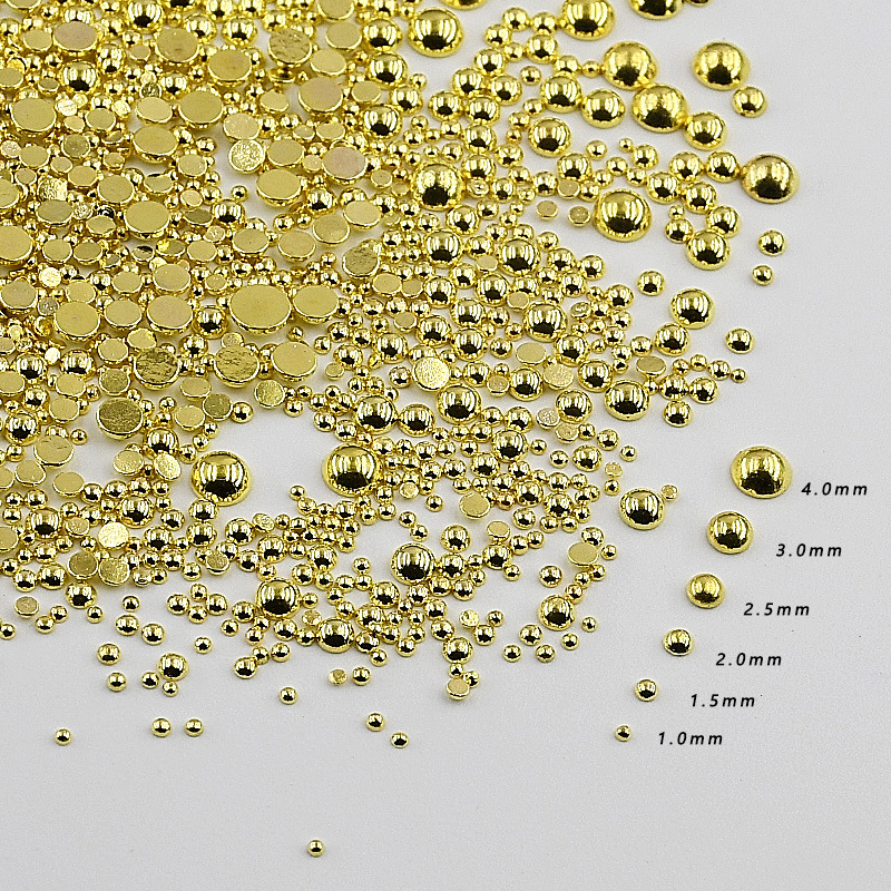 Color-Preserving Electroplated Small Round Half-Round Steel Beads, Solid and Non-Fading, Flat-Bottomed Half-Round Metal Decorations, Mixed Batch Nail Art Accessories