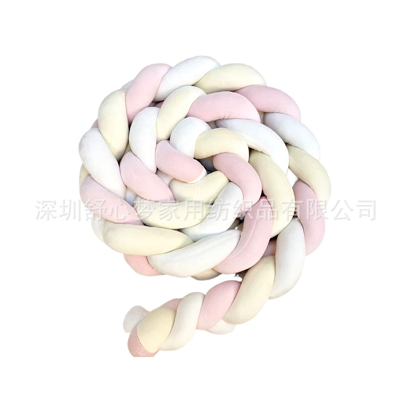 White Six-strand Braided Bed Woven Long Knot Ball kont Ball Children's Anti-collision Strip Cushion Pillow Four-Strand