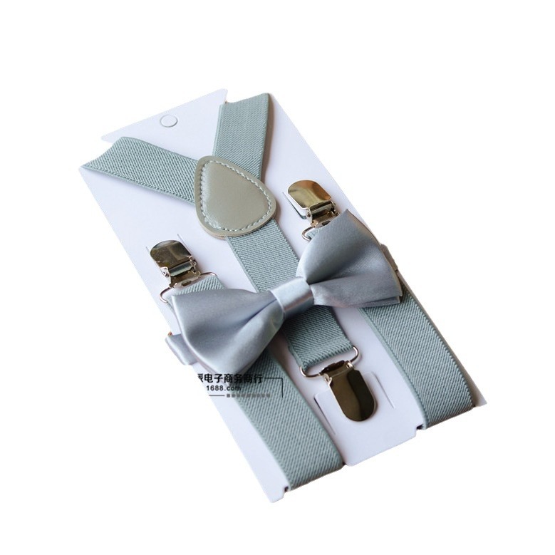 Factory direct spot children's solid color strap clip + bow tie set kindergarten performance suspenders