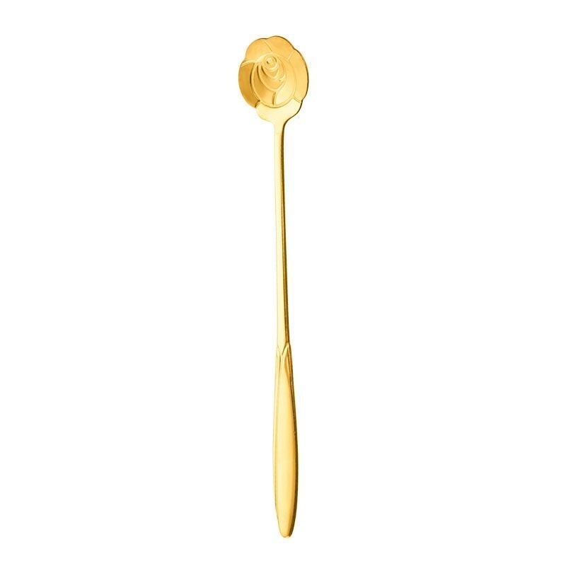 Bird's Nest Stainless Steel Long Handle Cherry Blossom Spoon Golden Rose Flower Spoon Takeaway Spoon Disposable Dessert Spoon with Packaging