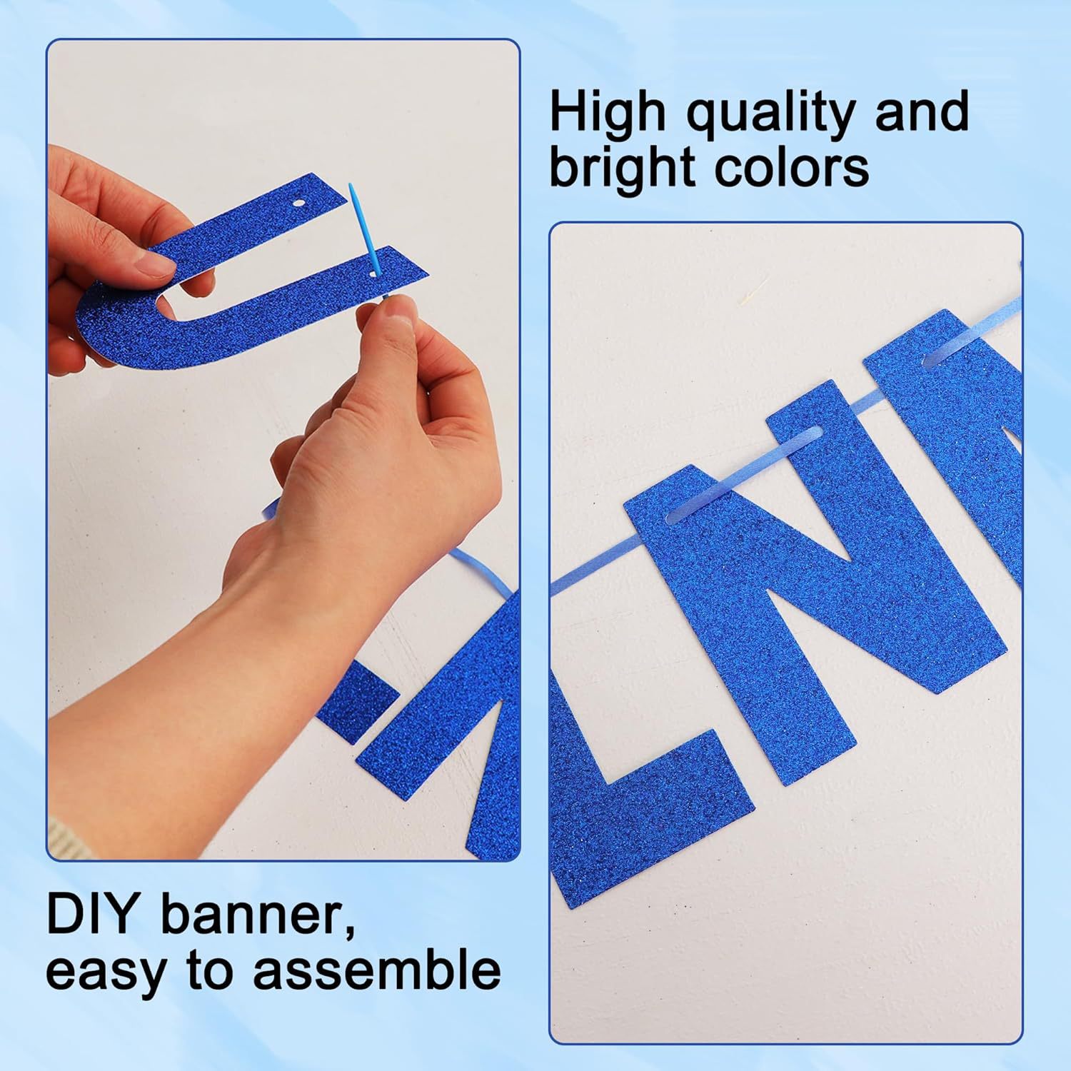 116 Pieces of Glitter Blue DIY Letter Banner Set to Make Your Own Banner, Pack