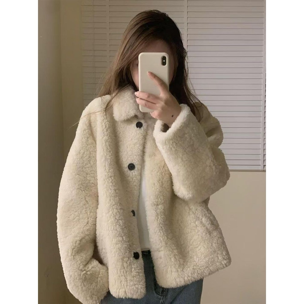 Толстая овечья шуба корейского стиля для маленьких людей, зимняя, утолщенная, теплая короткая верхняя одежда