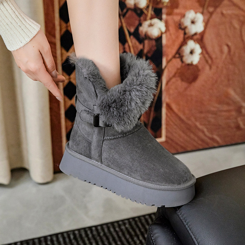 Suede Women's Shoes, Two-Way Wear Snow Boots, Women's 2025 New Autumn and Winter Thick-Soled Super Popular Short Boots, Warm Snow Cotton Boots
