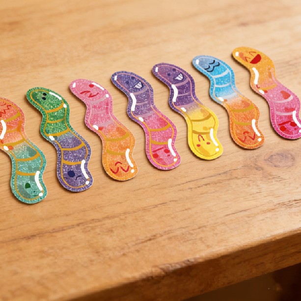 Rainbow Jelly Worm Bookmark Children's Fun Book Reading Gift Back-To-School Postcard Christmas Year-End Graduation Birthday