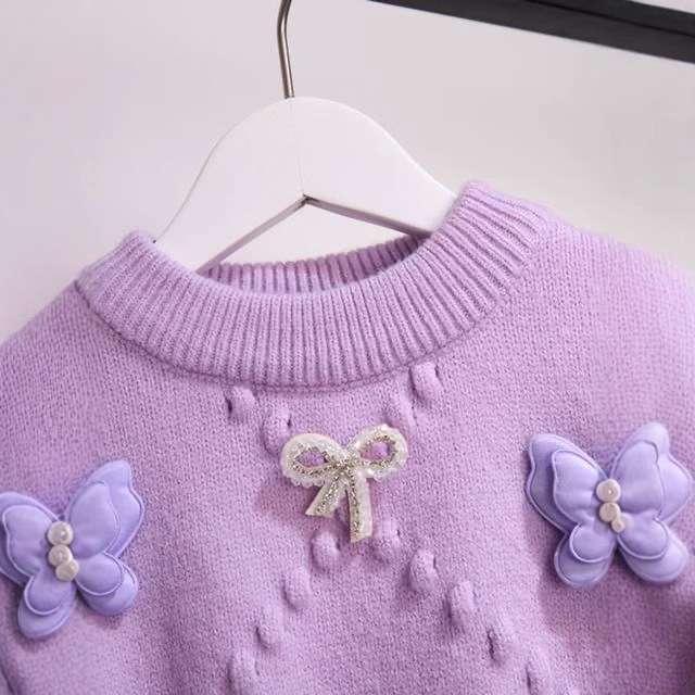 Girls' Western style autumn and winter sweater 2023 new fashion girls' three-dimensional butterfly sweater middle and big children's online celebrity top