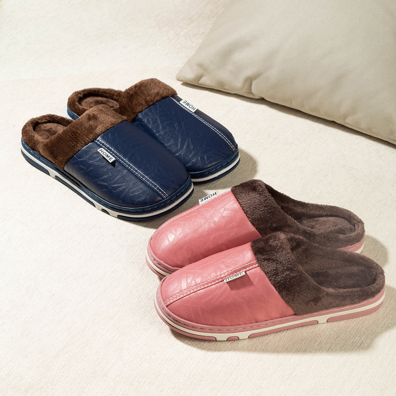 Водонепроницаемые хлопковые тапочки для женщин зимой, теплые флисовые тапочки для мужчин с нескользящей подошвой, толстая подошва для дома