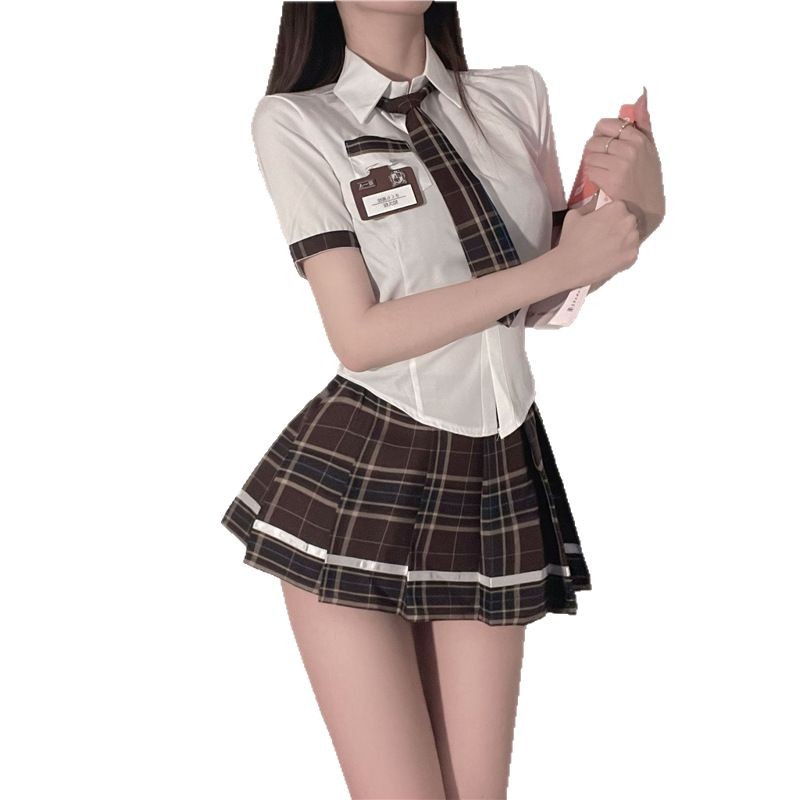 Jk Sexy Student Cosjk Uniform Temptation Summer Miniskirt with Pleated Skirt Plaid Senior Pure Desire Suit