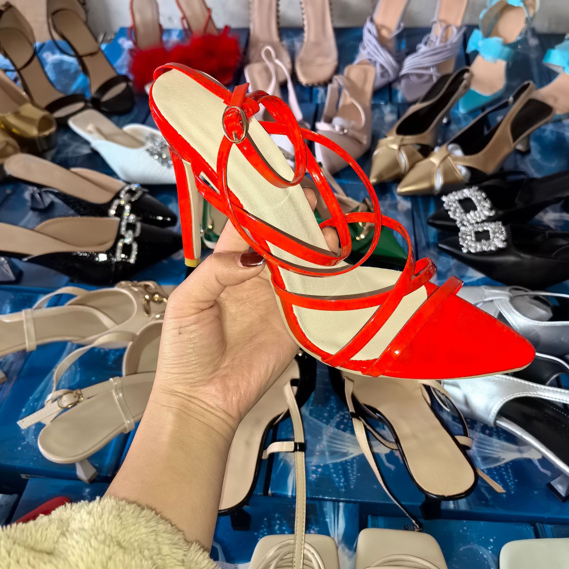 High heel sandal cross-border new Korean fashion lace-up high heel sandals foreign trade plus size fashion heel shoes