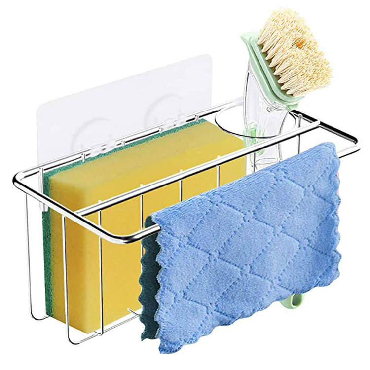 Manufacturer Customized Stainless Steel 304 Punch-Free Bathroom Kitchen Sink Sponge Rack Rag Brush Storage Drain Rack