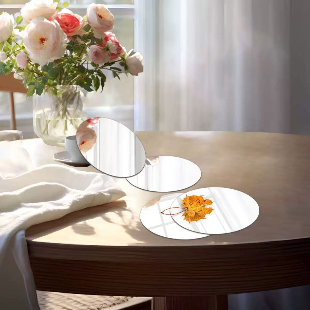 Cross-Border Disc Acrylic Mirror Stickers Bedroom Living Room Stair Wall Stickers Self-Adhesive Wall Wedding Wine Glass Decorative Mirror