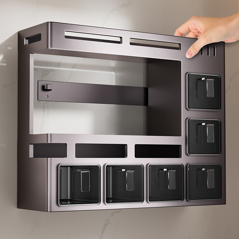 Безсверлильный стеллаж для хранения приправ многофункциональный настенный, коробка для хранения масла, соли, соуса и уксуса, банка для приправ