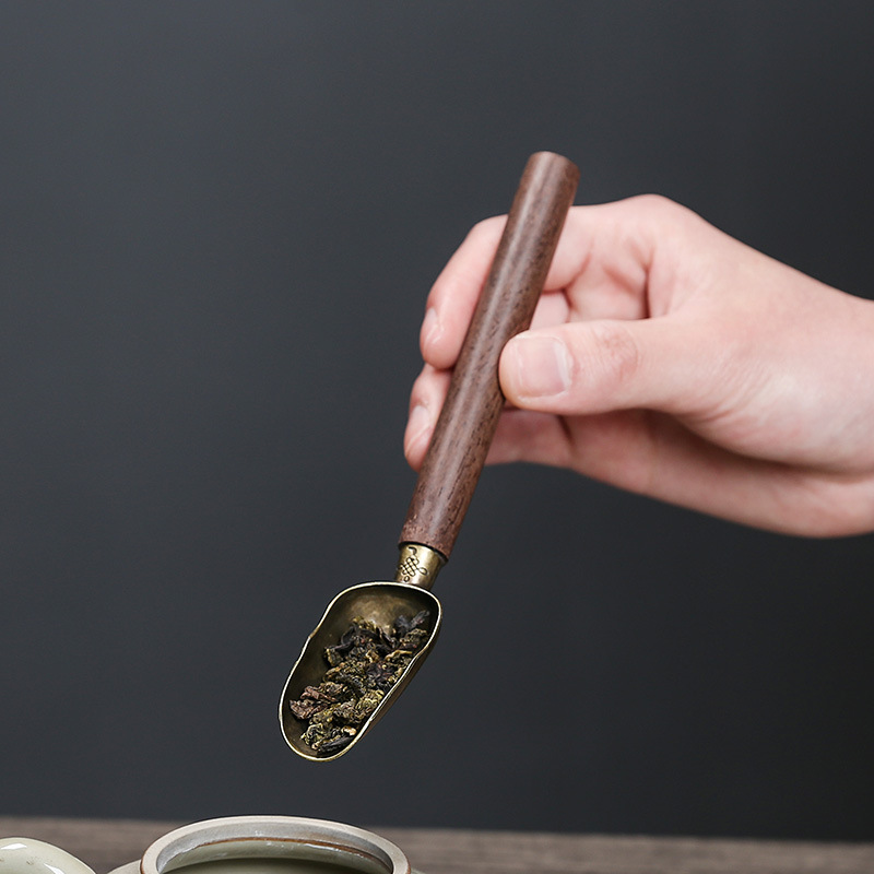 Factory ebony alloy teaspoon teaspoon tea clip two-piece bergamot tea spoon tea ceremony accessories support logo