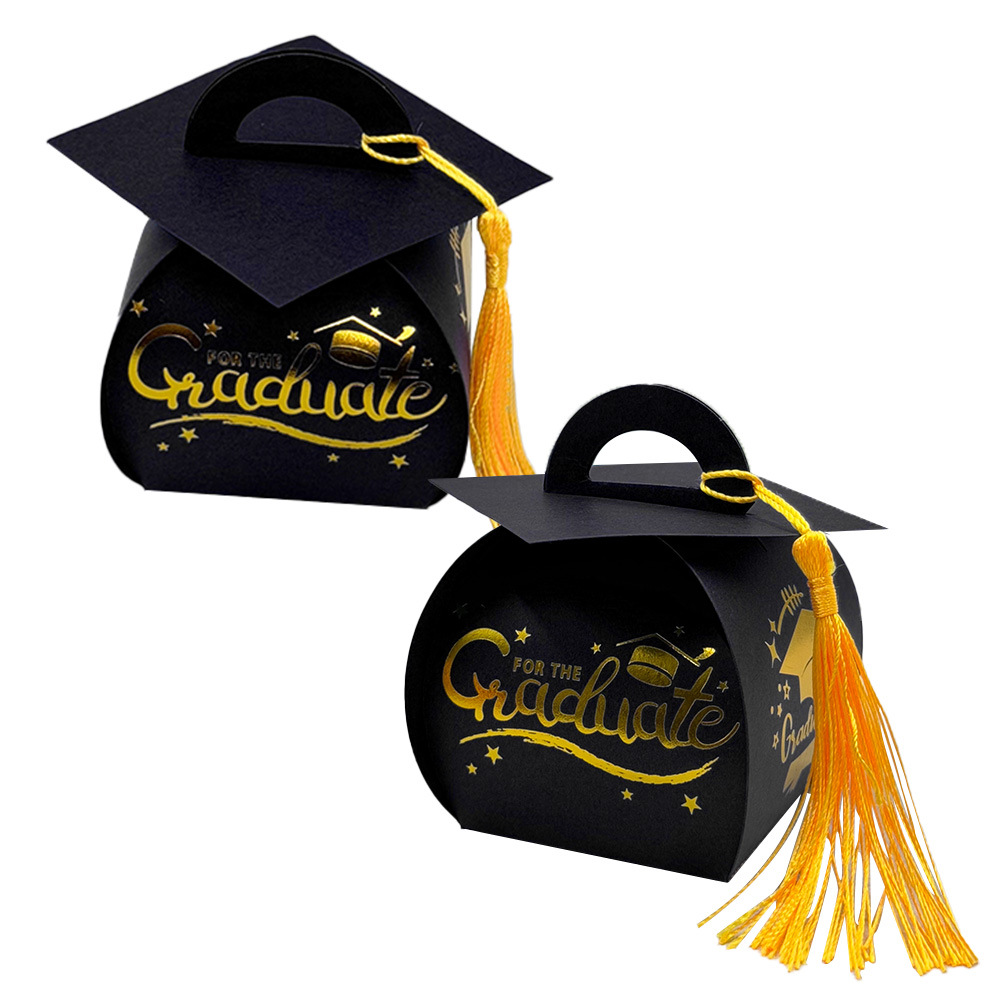 2025 Graduation Season Doctor's Hat Box Graduation Party Surprise Candy Packaging Box Creative Bronzing Tassel Box Hot Selling