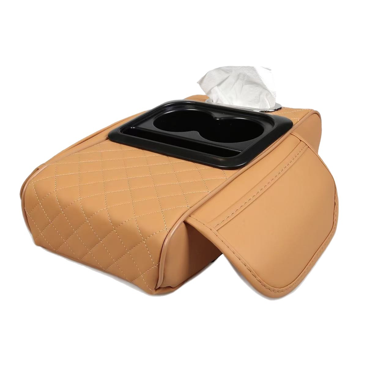 Manufacturer's Car Armrest Box Pad, Universal Car Armrest Box Heightening Pad, Tissue Box, Water Cup Holder, Four-In-One Quilted Embroidery Model