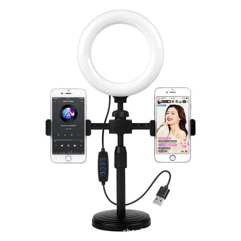 Mobile Phone Stand Desktop Live Streaming Fill Light Shooting Support Stand for Influencer Selfies and Beauty Photography with Dual Camera Position