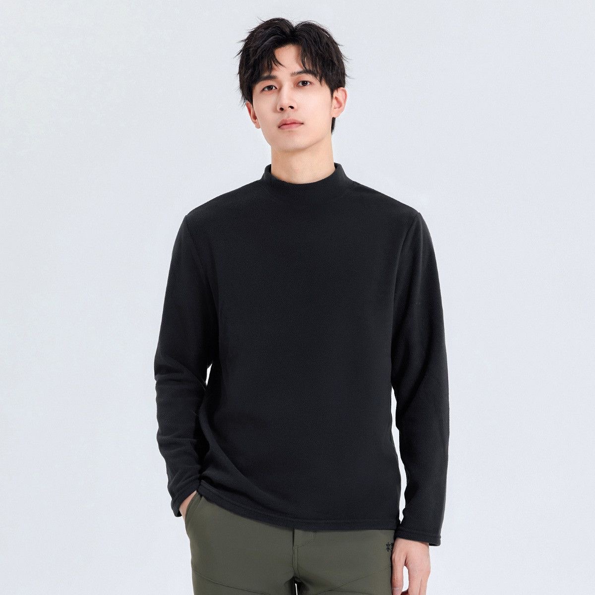 [Double-Sided Velvet] Autumn and Winter Men's Velvet Half Turtleneck Long-Sleeved T-Shirt Warm Autumn Clothing Bottoming Knitwear