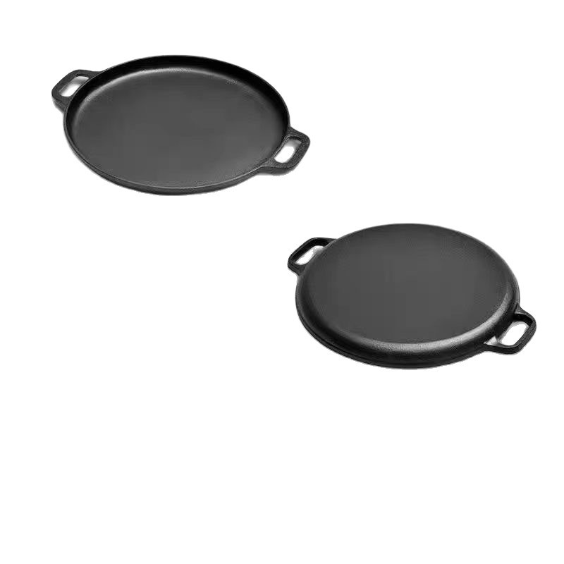 Thickened Cast Iron Pancake Pan, Uncoated Pancake Pan, Cast Iron Griddle, Double-Ear Frying Pan, Hand-Grab Pancake, Cast Iron Non-Stick Pan