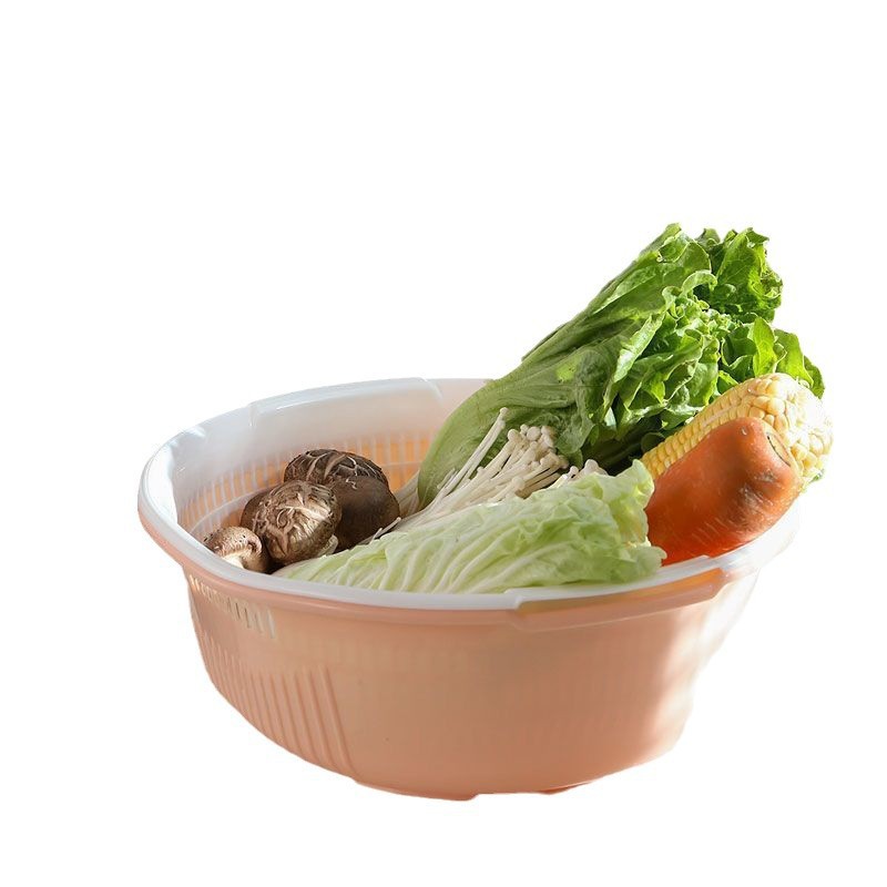 Household Double-Layer Drain Basket for Washing Fruits and Vegetables Tools Hollow Storage Basin Kitchen Multi-Purpose Vegetable Washing Basket Wholesale