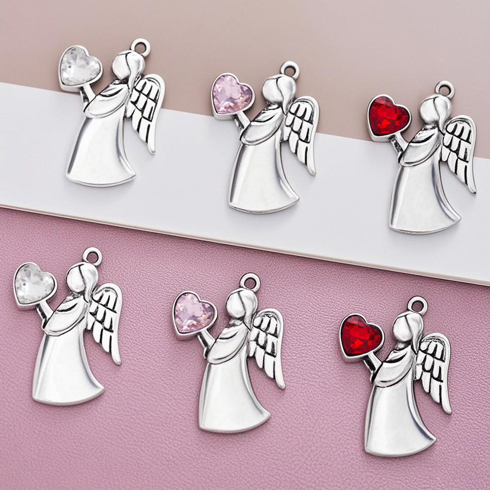 Cross-border New Elf Angel Love Rhinestone Silver-plated Alloy Pendant Pendant Light Luxury High-end Clavicle Chain Accessories