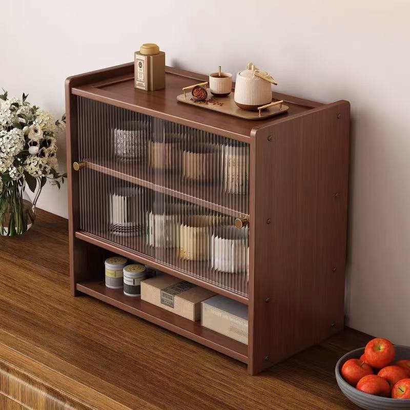 Living Room 2025 New Tea Cabinet Bamboo Desktop Storage Rack Small Cup Storage Rack Acrylic Cabinet Door Table Side Cabinet
