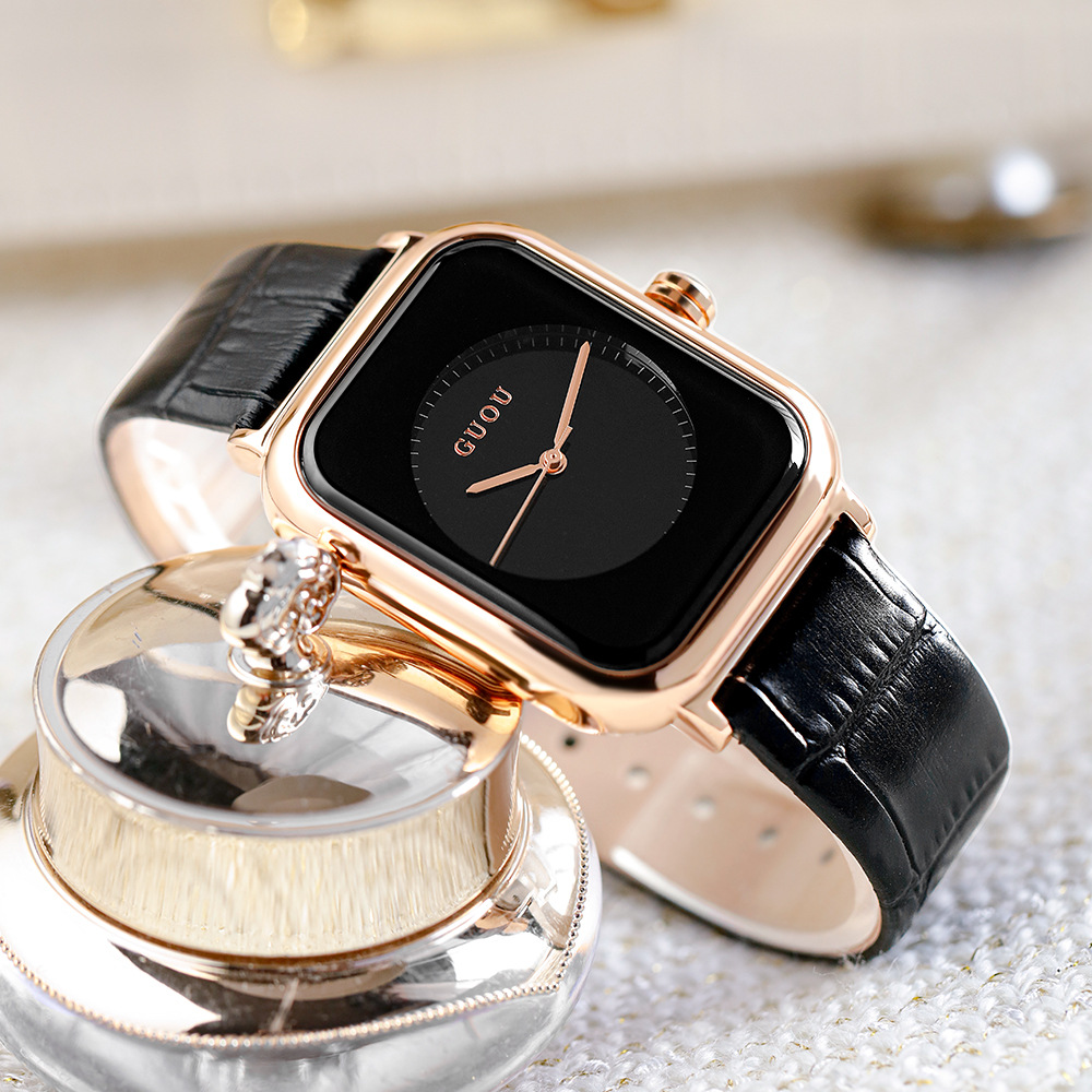 GUOU GUOU ladies watch all-match Fashion Square temperament belt watch simple neutral quartz watch women's watch
