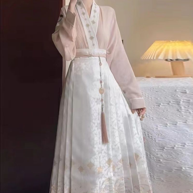 Костюм-юбка Ma-Mian, весна и осень, высококачественные вышитые рукава-кораблики, жаккардовый темный узор, костюм из династии Мин, можно носить в двух частях для повседневной носки