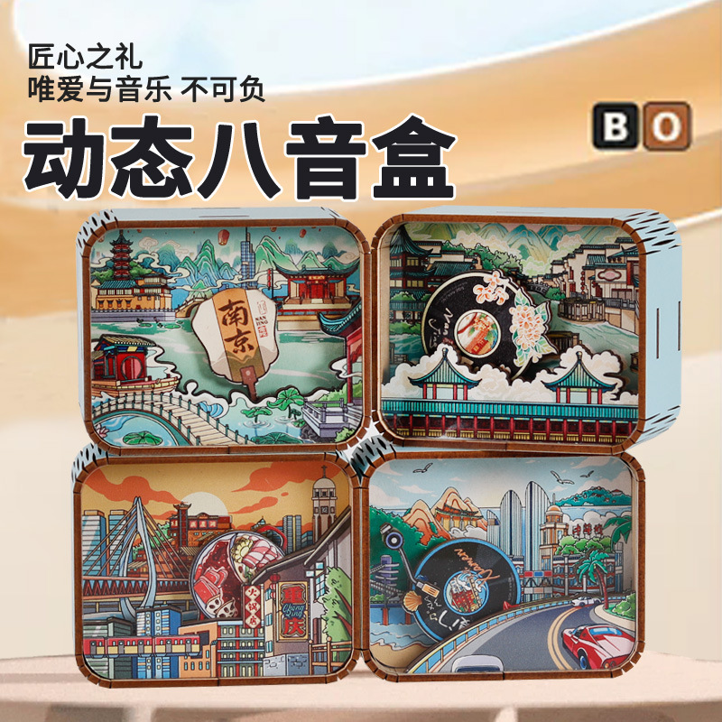 Original Xiamen Chongqing Nanjing Xi'an City Dynamic Music Box Coil Music Box Music Bell Tourist Souvenirs