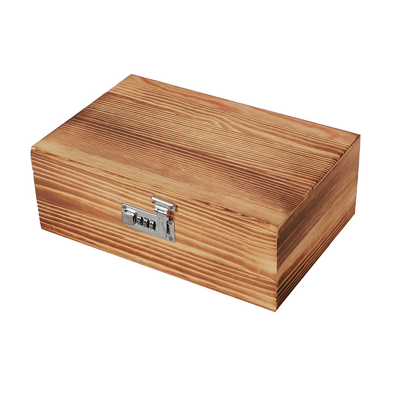 Wooden Password Lock Wooden Box Storage Box Square Lockable Bamboo Box Blind Box Top and Bottom Cover Packaging Box Password Lock Book Box