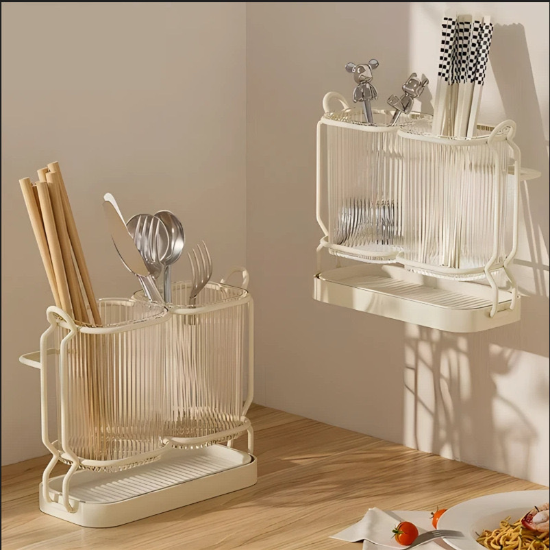 New Chopsticks Holder Wall Hanging Drain Storage Rack Multifunctional Chopsticks Spoon Storage Kitchen Household Punch-free Chopsticks Cage