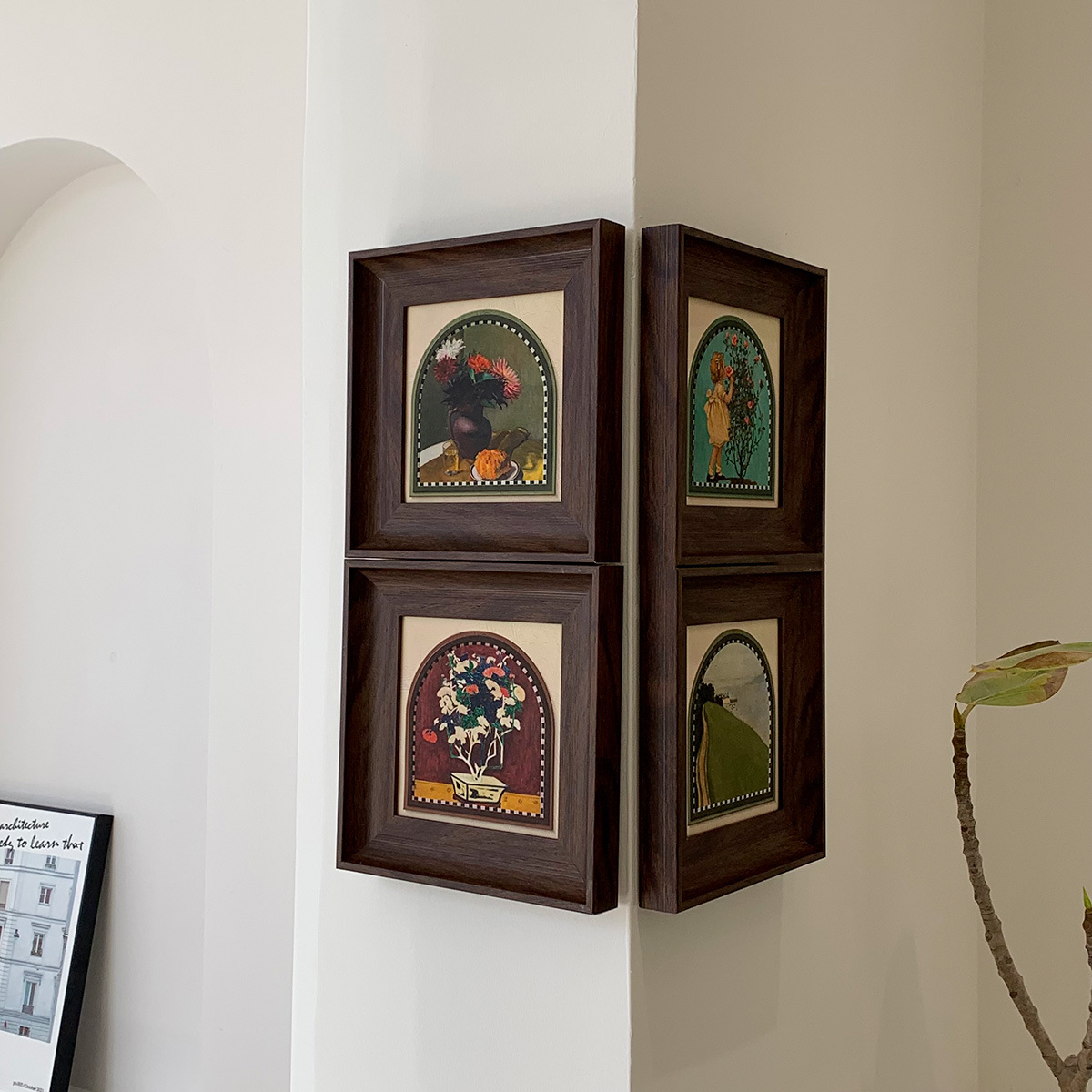 French Retro Living Room Corner Hanging Painting, High-End Square Sofa Background Wall Hanging Painting, Antique Style Dining Decoration Painting