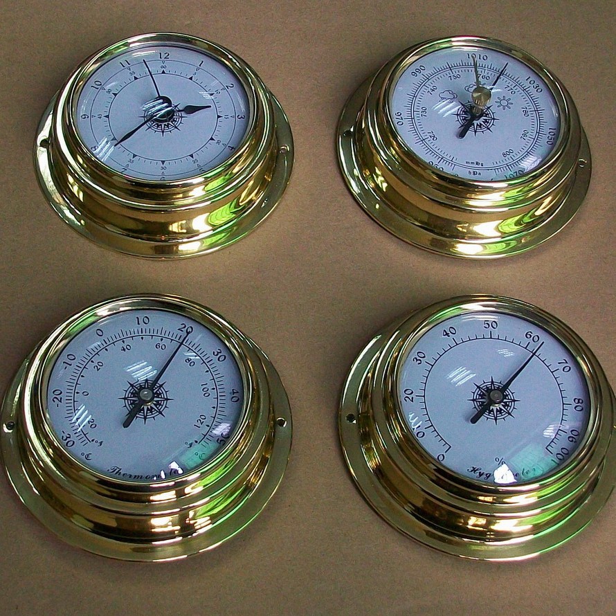 Copper Shell Thermometer, Hygrometer, Barometer, Weather Station Kit for Boat