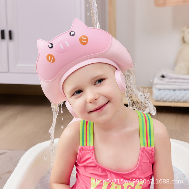 Pig cartoon ear protection children shower cap infant shampoo cap children Bath cap baby shampoo cap