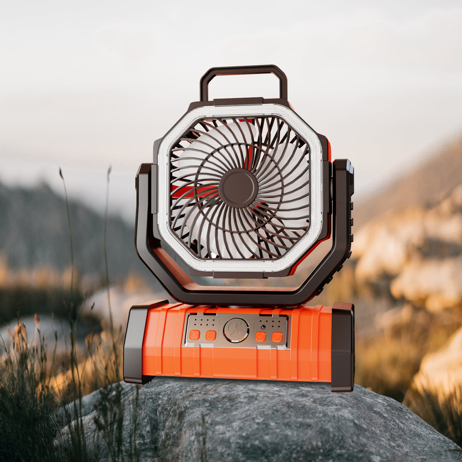 Cross-border camping fan outdoor long endurance multi-function remote control shaking head fishing camping portable tent fan light