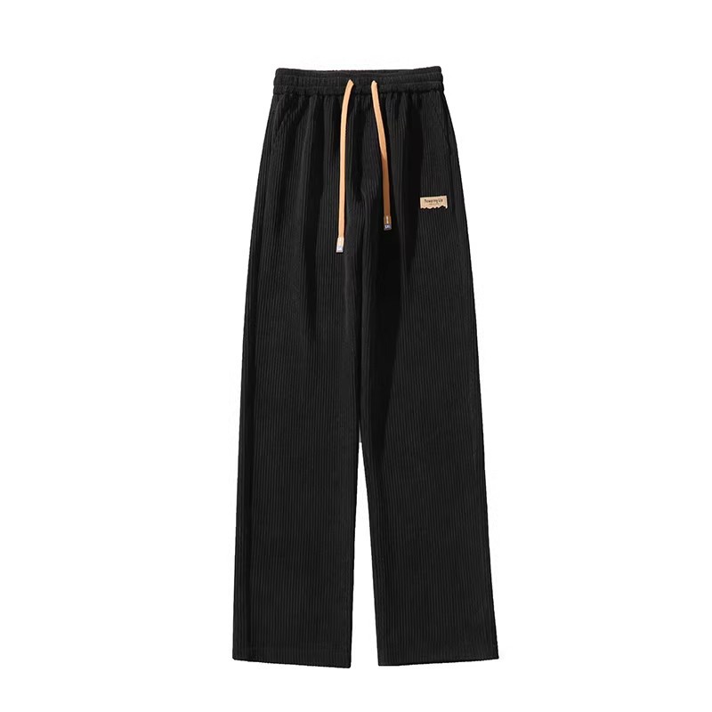 Off-White Corduroy Pants for Men, Autumn and Winter Fleece-Lined, Northeast Cold-Resistant Sweatpants, Straight-Leg Drape Chenille Wide-Leg Pants