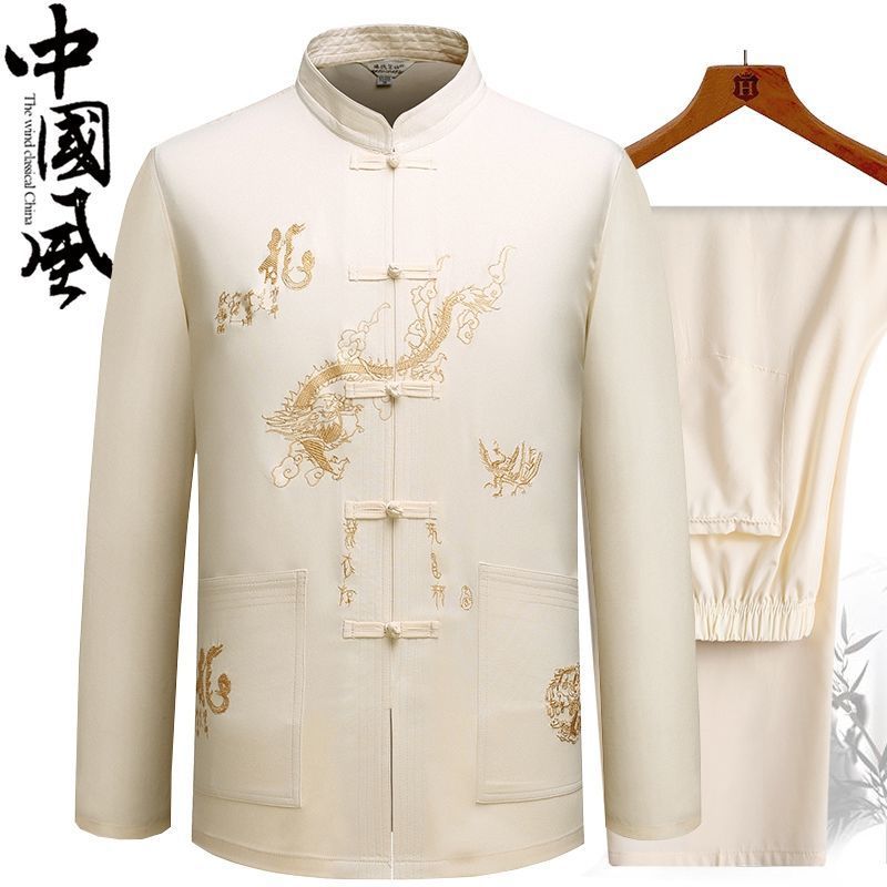 Tang suit middle-aged and elderly men's clothing Hanfu spring and summer Dad long-sleeved shirt suit Grandpa short-sleeved Taiji morning exercise clothes