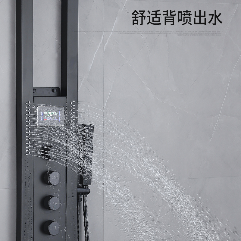 Cross-Border New Circular Wall-Mounted Waterfall Dome Shower Set All-Copper Constant Temperature Supercharged Digital Display Shower Screen
