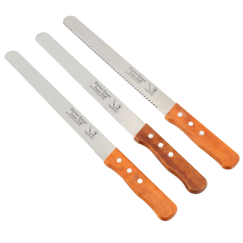 Wholesale Stainless Steel Bread Knife with Wooden Handle, Cake Knife 8-Inch 10-Inch 12inch 14inch Serrated Knife Baking Tool