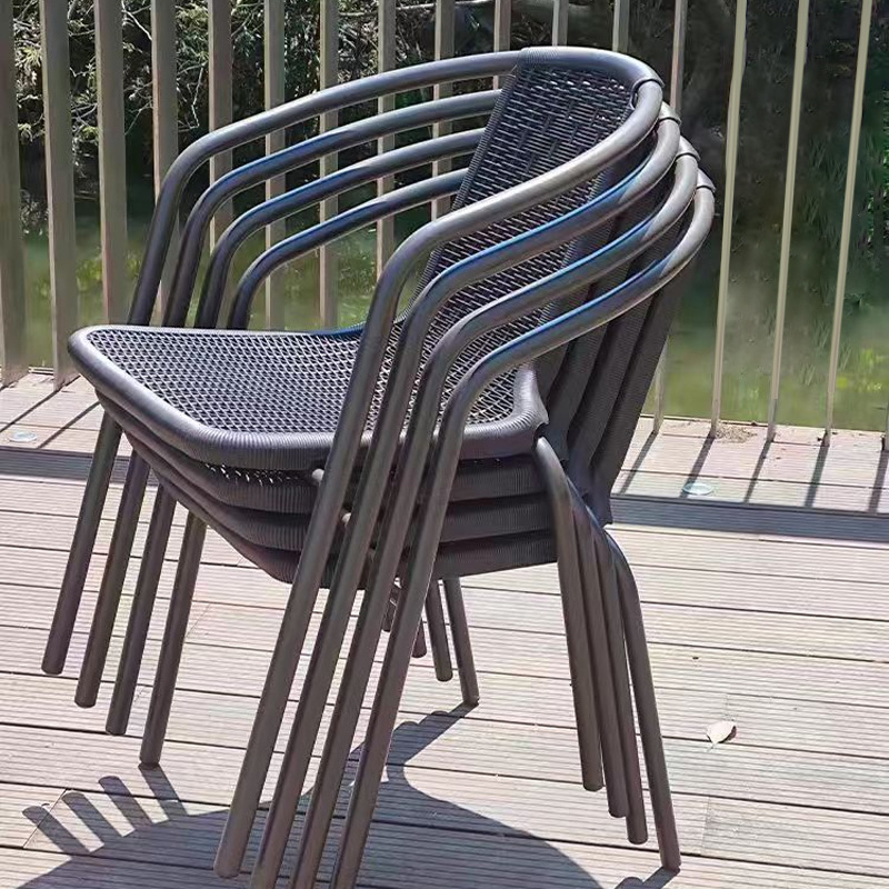 Outdoor Rattan Chair Balcony Backrest Chair Courtyard Iron Imitation Rattan Chair Coffee Milk Tea Shop Outdoor Leisure Table and Chair Combination